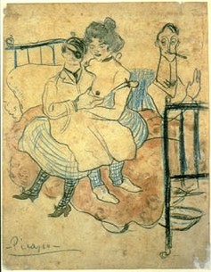 Пикассо 'Братья Матеу и Анхел де Сото с Анитой'. 1902-1903