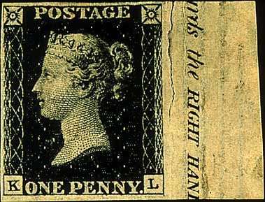 Первая в мире почтовая марка. 'Королева Виктория'. Великобритания, 1840